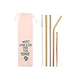 Kit 6 Em 1 4 Canudos De Inox Escova Ecobag Dourado
