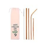 Kit 6 Em 1 4 Canudos De Inox Escova Ecobag Rose Gold