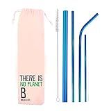 Kit 6 Em 1 4 Canudos De Inox Escova Ecobag Shake 8mm Azul Planet B