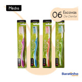 Kit 6 Escova Dental Média Dupla Ação C Limpador De Língua
