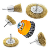 Kit 6 Escovas Aço Latonada E Trançada Circulares Rotativa