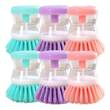 Kit 6 Escovas De Louça Com Dispenser Porta Sabão Detergente
