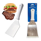 Kit 6 Espátulas Cabo Branco Curva 90mm De Aço Inox Chapeiro