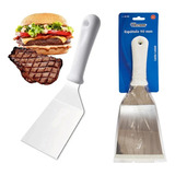 Kit 6 Espátulas Cabo Branco Curva 90mm De Aço Inox Chapeiro