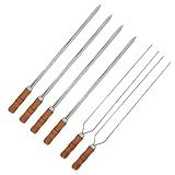 Kit 6 Espetos 4 Espada E 2 Duplo 70cm Inox Cabo De Madeira