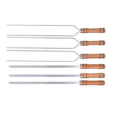 Kit 6 Espetos Alumínio Churrasqueira Churrasco 85cm Madeira