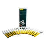 Kit 6 Garfo 6 Faca 6 Colheres Inox Cabo Madeira 18pçs