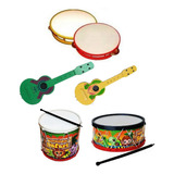 Kit 6 Instrumentos Infantil Tambor Pandeiro
