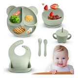 Kit 6 Introdução Refeição Bebê Prato Babador Copo Talher
