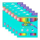 Kit 6 Lapis De Cor 24 Cores Multicolor Novas Cores Lacrado
