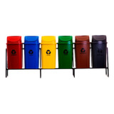 Kit 6 Lixeiras Para Coleta Seletiva 60l C Suporte Cores