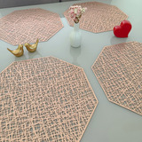 Kit 6 Lugar Jogo Americano Octagonal Mesa Posta Sousplat Cor Rose Gold