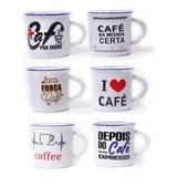 Kit 6 Mini Canecas De Porcelana Esmaltadas Retrô Estampadas
