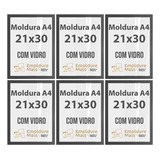 Kit 6 Molduras A4 21x30 Vidro P Certificados Diplomas Preto