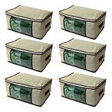 Kit 6 Organizador P Guarda Roupa 45x45x22 Edredom Cobertor Cor Bege