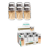 Kit 6 Paliteiro Vidro Com Tampa Inox Porta Palito Dente Euro