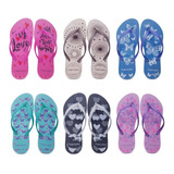 Kit 6 Pares Chinelo Sandália Rasteira Feminino Estampado P36