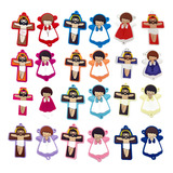Kit 6 Pares De Anjinho E Cruz Emborrachado Terço Infantil