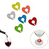 Kit 6 Pçs Marcador De Taça De Vinho Identificador Copo Drink Decorativo Silicone Coração Colorido 