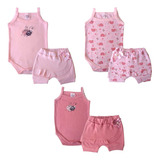 Kit 6 Peças 3 Body Alcinha Bordado 3 Short Saia Pra Bebê