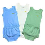 Kit 6 Peças 3 Body Regata 3 Tapa Fralda Verão Bebê Algodão