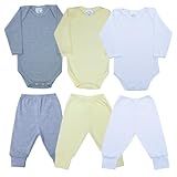 Kit 6 Peças Body Manga Longa E Mijão Pé Reversível Suedine 100 Algodão RN P M G Neutra M