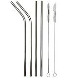 Kit 6 Peças Canudo E Escova Limpeza Aço Inoxidável 2 Canudos Retos E 2 Curvos 2 Escovas De Limpeza Higiênico Reutilizável Ecológico Bonito