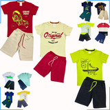 Kit 6 Peças Conjunto Infantil Menino Verão3 Blusa 3 Bermuda