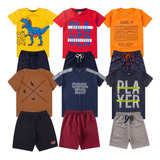 Kit 6 Peças De Roupa Menino Verão 3 Camisetas 3 Bermudas