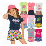 Kit 6 Peças Infantil Verão Menina 3 Camiseta 3 Shorts