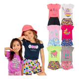 Kit 6 Peças Infantil Verão Menina 3 Camiseta 3 Shorts