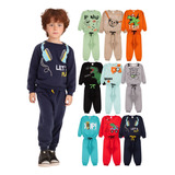 Kit 6 Peças Moletom Peluciado Infantil Menino Inverno Frio