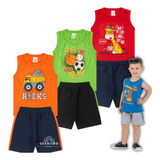 Kit 6 Peças Roupa Menino 1 2 3 4 6 8 Anos 3 Regatas 3 Short