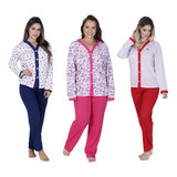 Kit 6 Pijama Longo Aberto Com Botão Amamentação Idoso Pós Ci