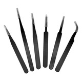 Kit 6 Pinça Ferramenta Relojoeiro Joalheiro Aço Inox Ourives