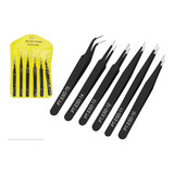 Kit 6 Pinças Esd Antiestáticas Eletrônica Artesanato Aço