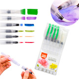 Kit 6 Pincéis Water Aquabrush P Aquarela Reservatório Água