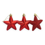 Kit 6 Pingentes Estrela Para Árvore De Natal Vermelho Rosé