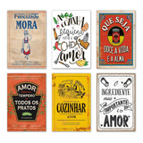 Kit 6 Placas Frases Para Cozinha Decorativas Mdf 30x20cm