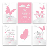 Kit 6 Placas Quadros Decorativos Menina Bebê Borboletas 03