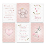 Kit 6 Placas Quadros Decorativos Menina Bebê Elefantinha 03