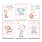 Kit 6 Placas Quadros Decorativos Menina Bebê Kids Safari