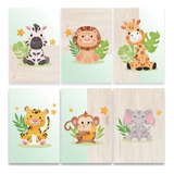 Kit 6 Placas Quadros Decorativos Menino Bebê Safari 044