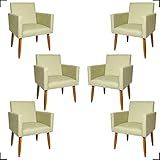 Kit 6 Poltronas Decorativas Para Sala Cadeiras Reforçadas Para Recepção Escritório Consultório Sala De Espera Manicure Suede Cores Pé Castanho Bege 
