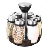 Kit 6 Porta Tempero Condimento Vidro Suporte Giratório Inox Cor Preto