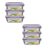 Kit 6 Potes Retangular 4 Travas Marmita Canelado 1040ml