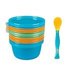 Kit 6 Potinhos De Papinha E Colher Flexivel Para Congelar Armazenar Alimento Comida Bebe 250ml Rosa Azul Laranja 