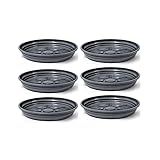 Kit 6 Prato De Vaso E Planta Coletor De Agua 23cm X 3cm De Plástico Reciclado N04 Suporte Preto Promoção