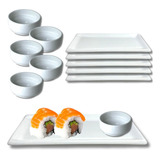Kit 6 Prato E 6 Molheira 60ml Sushi Nozoki Porcelana Branca
