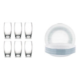 Kit 6 Pratos Fundos Diamante E 6 Copos Oca Nadir Jogo Copos